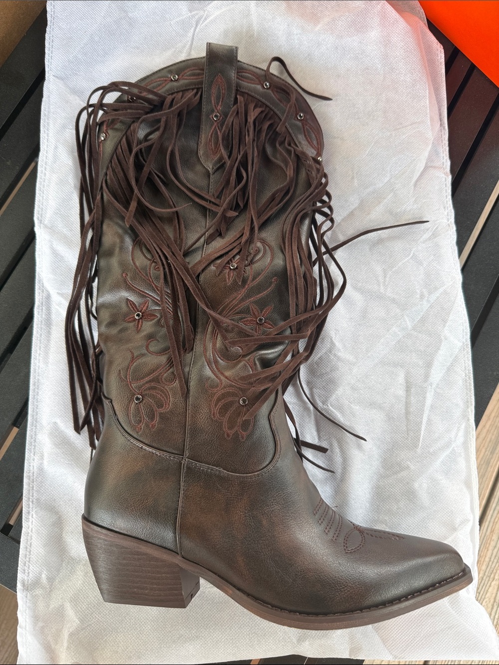 Brown Fringe Western Cowboy Boots - Women